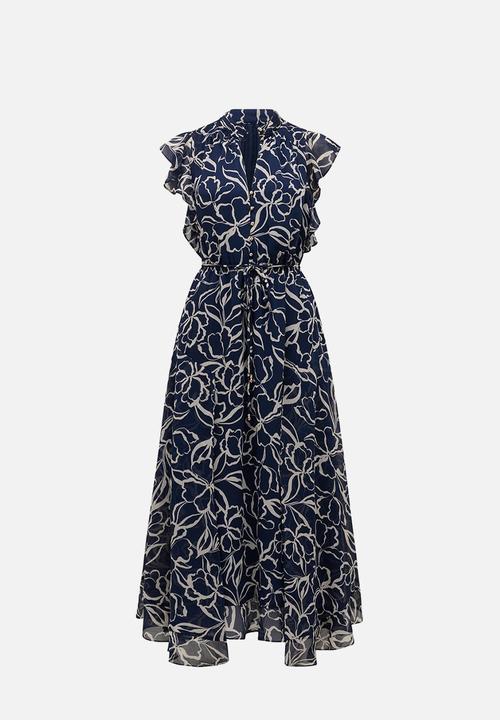 Forever New - Maxwell flutter sleeve midi dress in navy myra floral