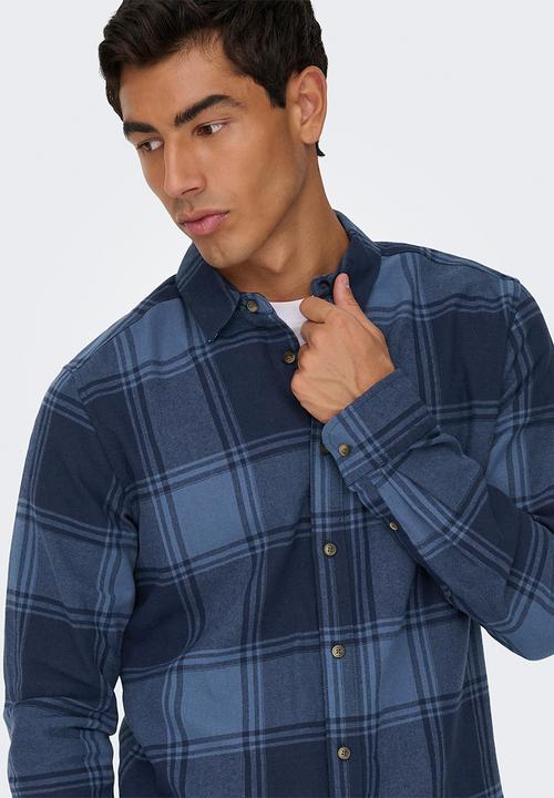 Only & Sons - Onsgudmund long sleeve checked shirt noos - Navy Blazer Vintage