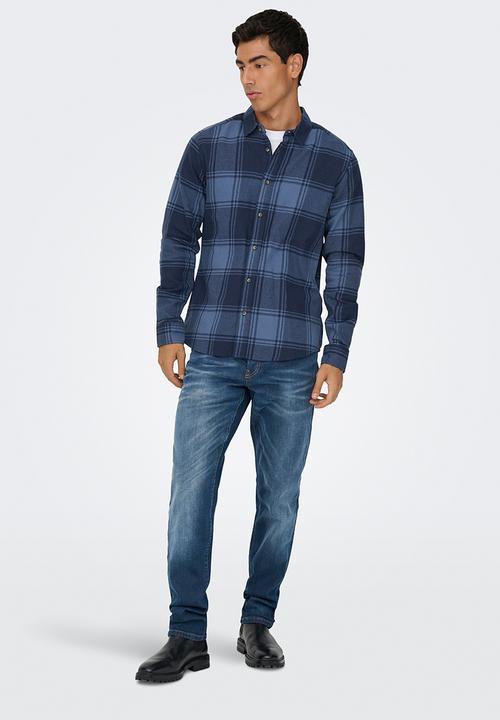 Only & Sons - Onsgudmund long sleeve checked shirt noos - Navy Blazer Vintage