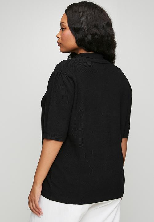 Me&B - Plus Scalloped Collar Daisy Knit  - Black Daisy