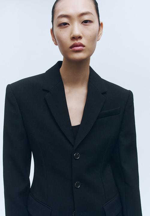 H&M - WARDROBE.NYC H&M:  Wool-blend hourglass blazer - black