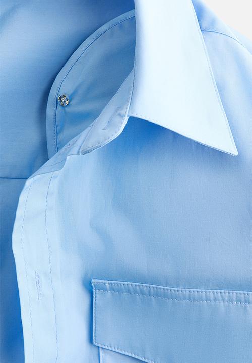 H&M - WARDROBE.NYC H&M:  Shoulder-pad poplin shirt - light blue