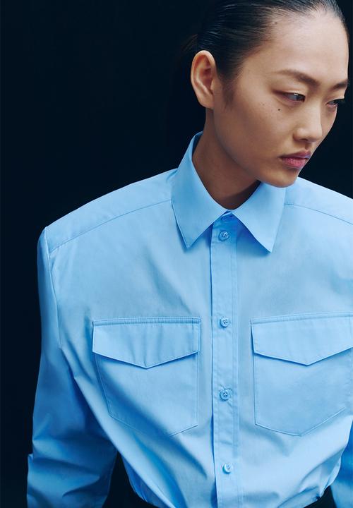 H&M - WARDROBE.NYC H&M:  Shoulder-pad poplin shirt - light blue