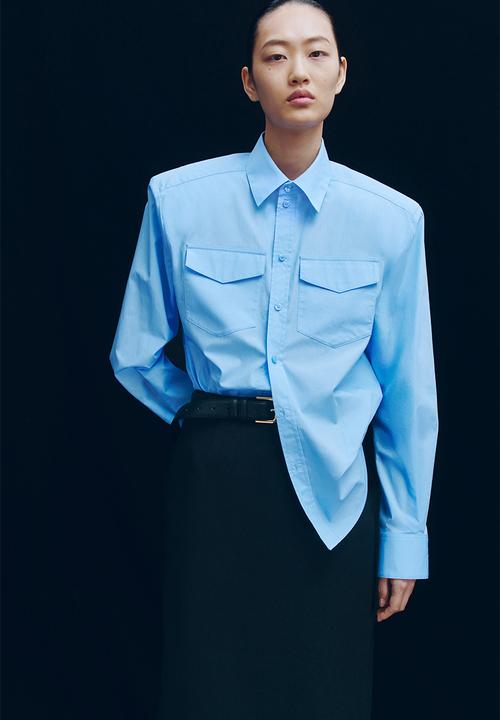 H&M - WARDROBE.NYC H&M:  Shoulder-pad poplin shirt - light blue