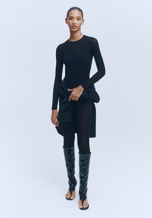 H&M - WARDROBE.NYC H&M:  Sheer stirrup leggings - black