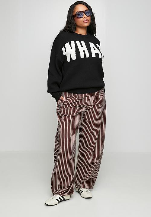 Me&B - Plus Contour Waist Barrel Leg Jeans - Choc Stripe