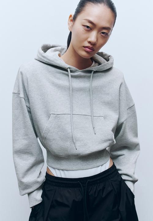 H&M - WARDROBE.NYC H&M:  Cropped hoodie - light grey marl