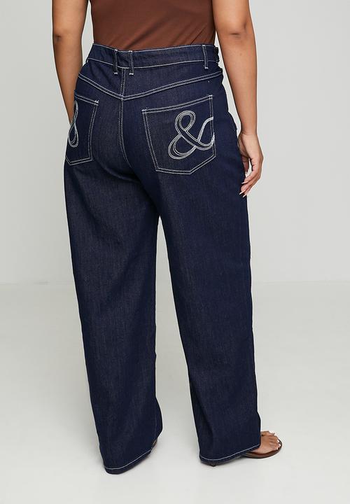 Me&B - Plus Straight Leg Jean with Pearls - Dark Wash