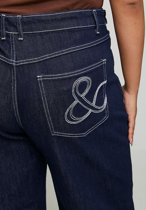 Me&B - Plus Straight Leg Jean with Pearls - Dark Wash