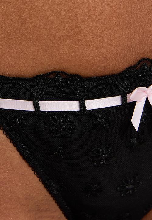 New Look - Ribbon slot emb thong - black