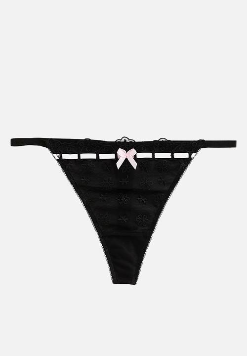 New Look - Ribbon slot emb thong - black
