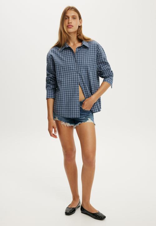 Cotton On - Sloane Oversized Shirt - Blue Check