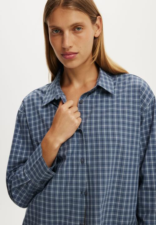 Cotton On - Sloane Oversized Shirt - Blue Check
