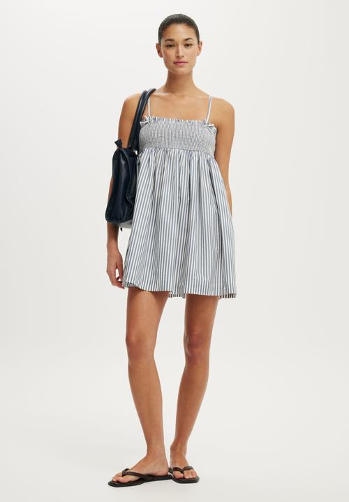 Cotton On - Eliza Babydoll Dress - Madi Stripe Weathered Blue
