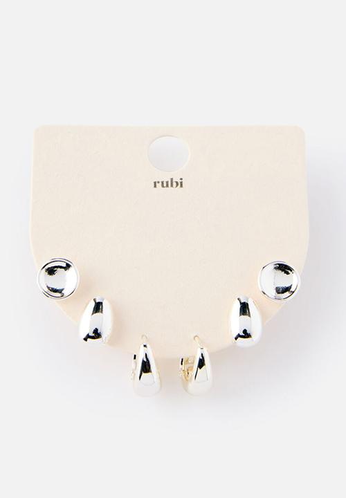 Rubi - 3 Pack Mid Earring -Up Silver Bubble
