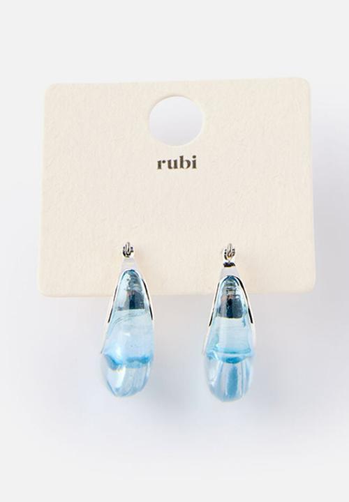 Rubi - Mid Hoop Earring -Up Silver Blue Bubble