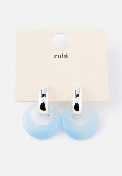 Rubi - Huggie Hoop Earring - Up Silver Blue Marble