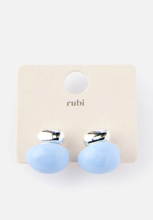 Rubi - Small Charm Earring -Up Silver Blue Bead