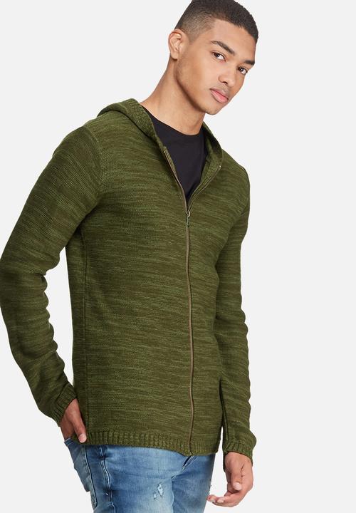 basicthread - Long zip through knit hoodie
