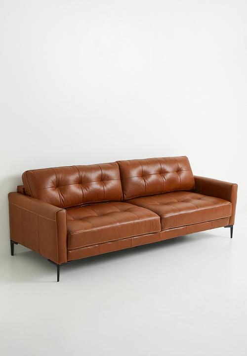 Sixth Floor - Vera Genuine Leather 3 Seater Sofa - Tan