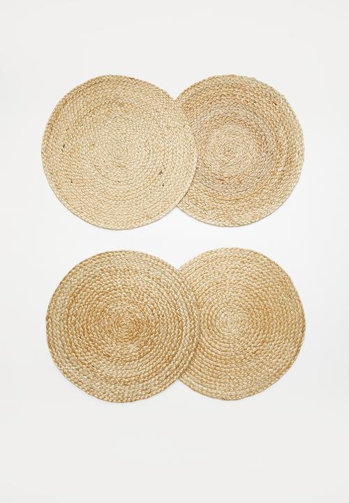 Excellent Houseware - Round Jute placemat set of 4 - Natural