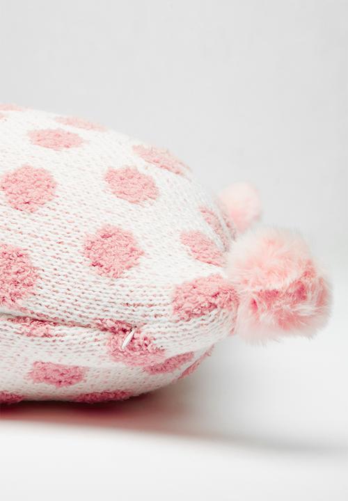Pop Candy - Knitted polka dot cushion - white/pink
