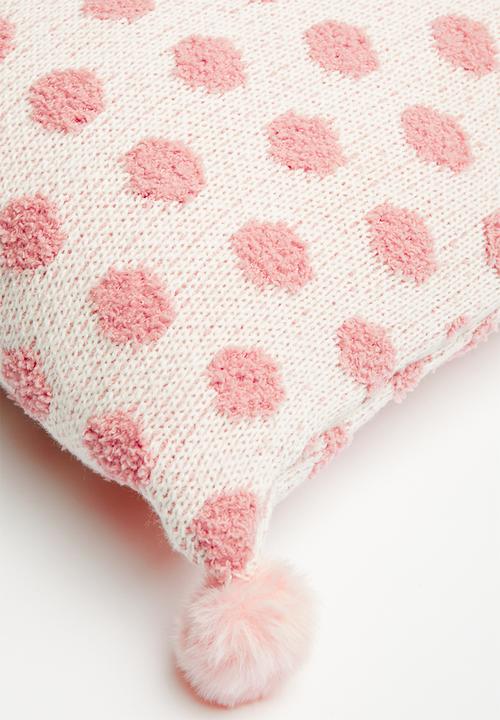 Pop Candy - Knitted polka dot cushion - white/pink
