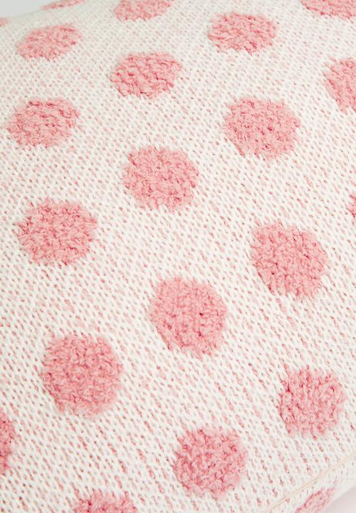 Pop Candy - Knitted polka dot cushion - white/pink