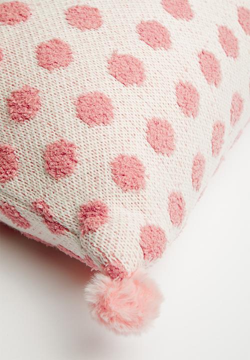 Pop Candy - Knitted polka dot scatter cushion - white/pink