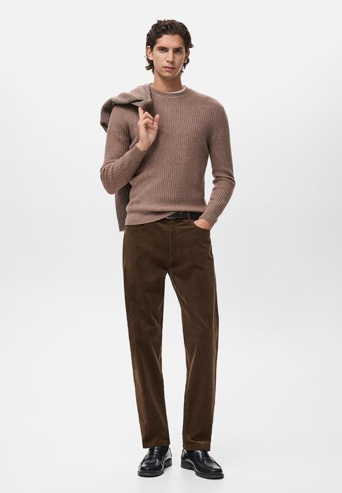 MANGO - Knitted ribbed sweater - Medium Brown