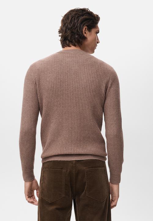 MANGO - Knitted ribbed sweater - Medium Brown