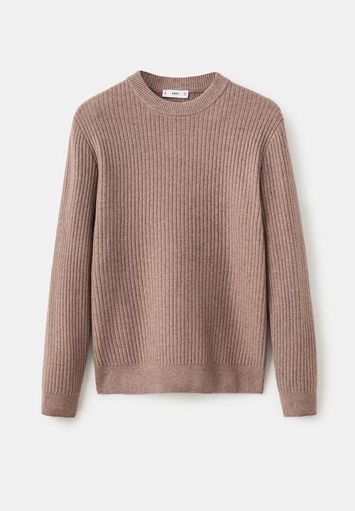 MANGO - Knitted ribbed sweater - Medium Brown