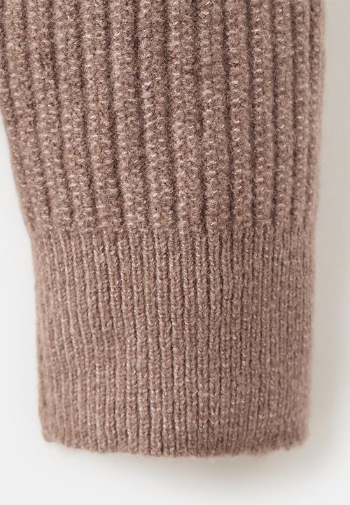 MANGO - Knitted ribbed sweater - Medium Brown
