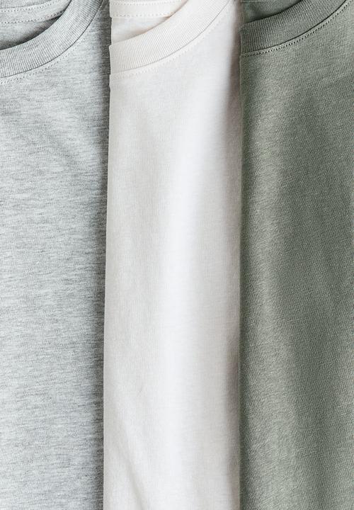 H&M - 3-Pack T-shirts - khaki green/white