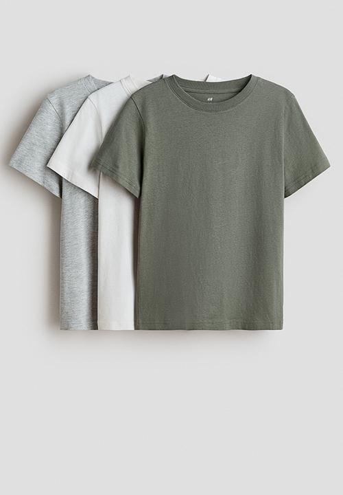 H&M - 3-Pack T-shirts - khaki green/white