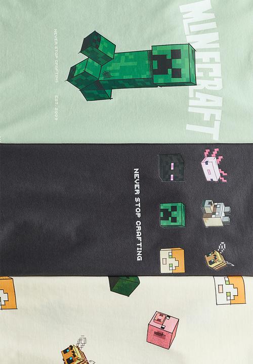 H&M - 3-Pack printed T-shirts - green/minecraft