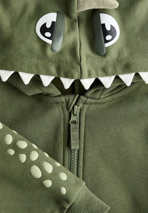 H&M - Appliqu?d zip-through hoodie - green/dinosaur
