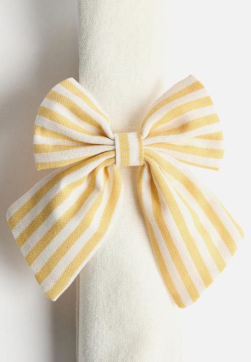 H&M - 4-pack bow napkin rings - white/yellow striped