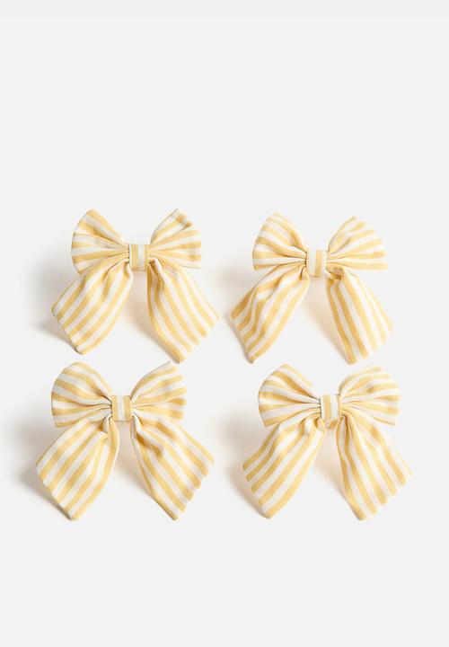 H&M - 4-pack bow napkin rings - white/yellow striped