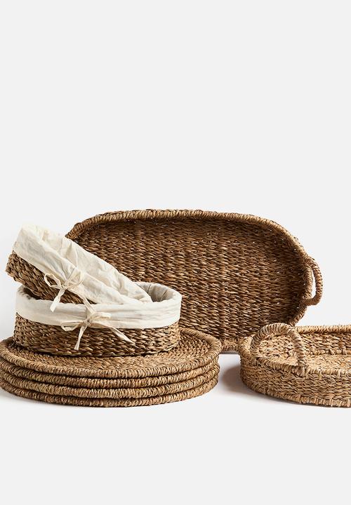 H&M - Round straw tray - beige