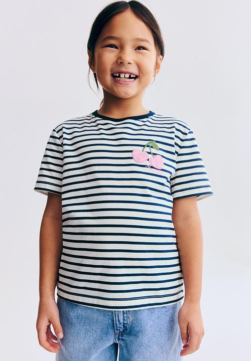 H&M - Motif-detail t-shirt - white/navy blue