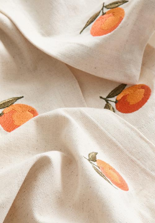 H&M - 4-Pack embroidery-detail linen-blend napkins - light beige/orange