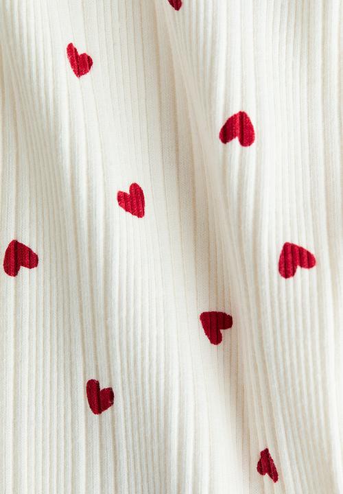 H&M - Ribbed cotton leggings - white/hearts