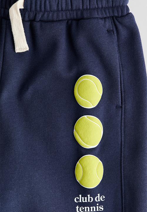 H&M - Embroidery-detail joggers - navy blue/tennis