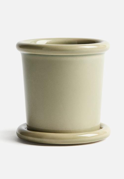 H&M - Extra-small stoneware plant pot with saucer - light green