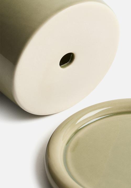 H&M - Extra-small stoneware plant pot with saucer - light green