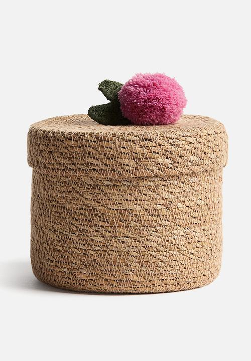 H&M - Small pompom seagrass storage box - beige
