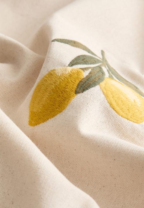 H&M - Embroidery-motif cotton cushion cover - light beige/lemons