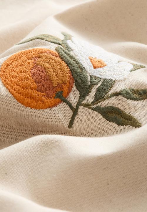 H&M - Embroidery-motif cotton cushion cover - light beige/orange