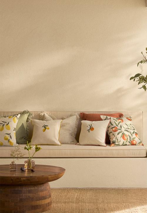 H&M - Embroidery-motif cotton cushion cover - light beige/orange